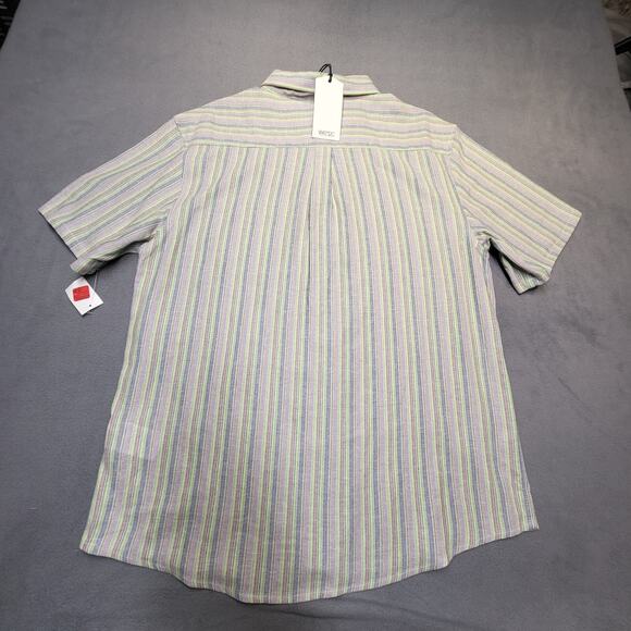 Wezc Linen Blend Shirt Mens M Striped Button Up Short Sleeve - Picture 8 of 9